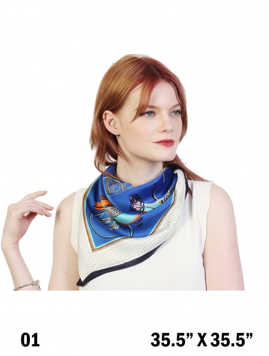Vintage Style Carriage Print Fashion Square Scarf